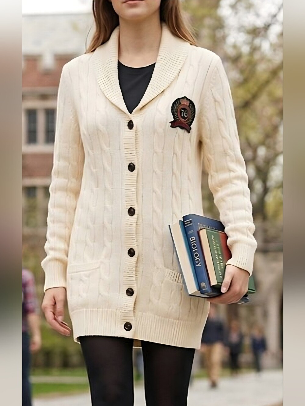 Vintage Tommy Hilfiger Cable Knit Cardigan Sweater Light Academia / Sz S / Cream
